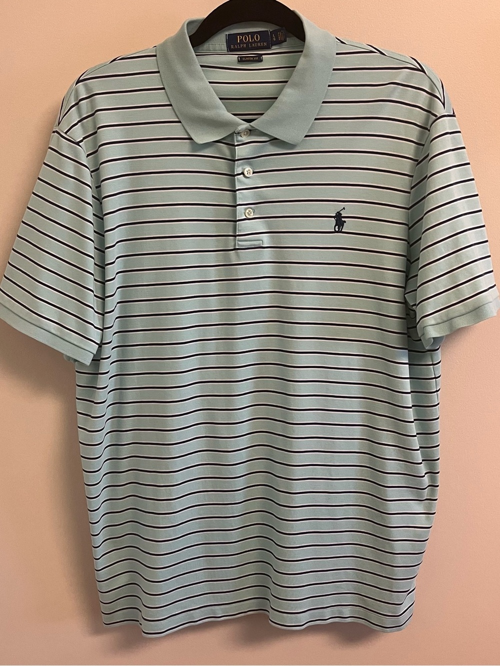 Ralph Lauren Polo Aqua with Navy & White Stripes Mens Size Large